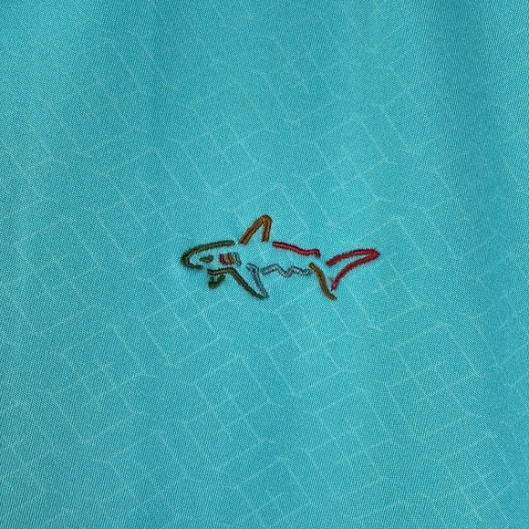 Greg Norman Men Play Dry Polo Shirt SZ L Short Sleeve Aqua Color Unique Design - Picture 2 of 12